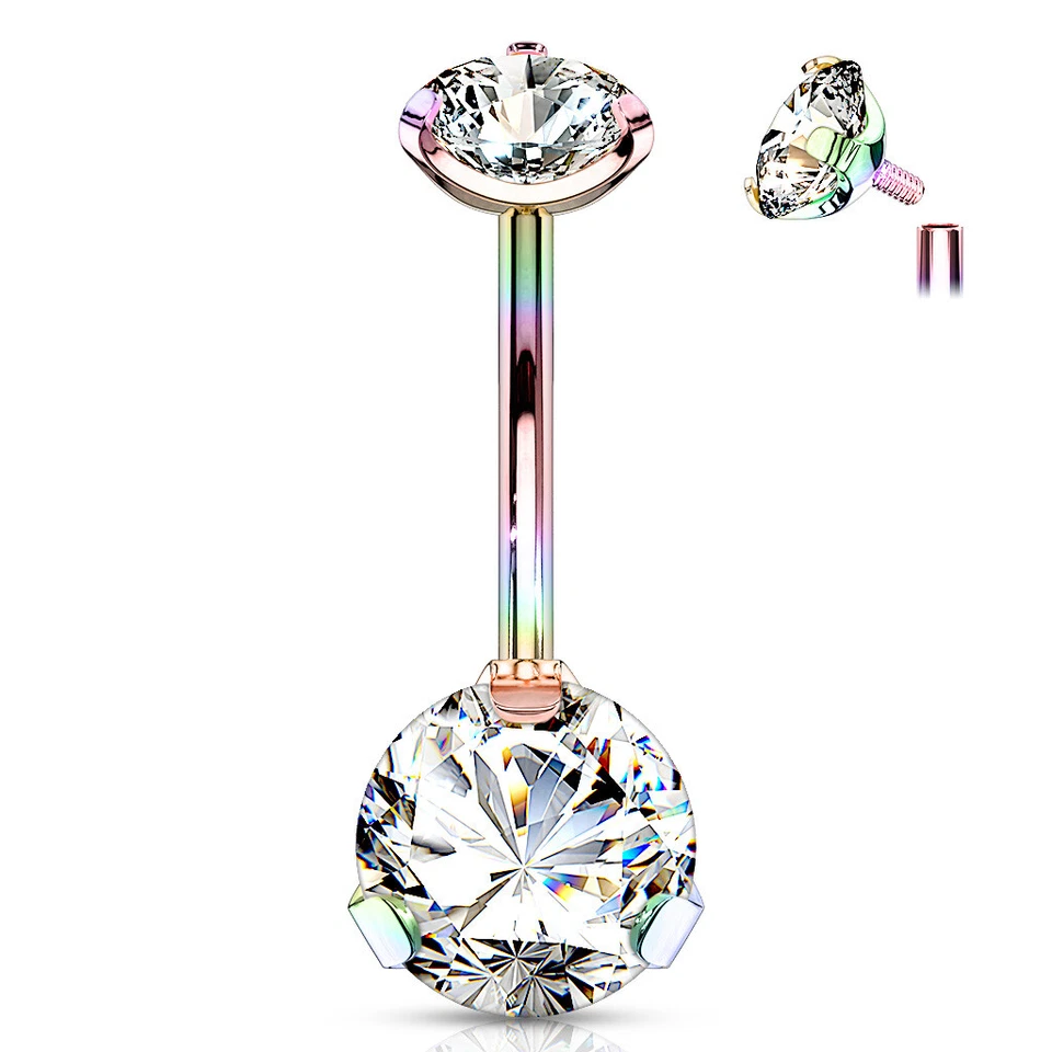 Prong Set CZ Titanium Internally threaded  Navel Belly Button Ring 14g - Image 2 of 4