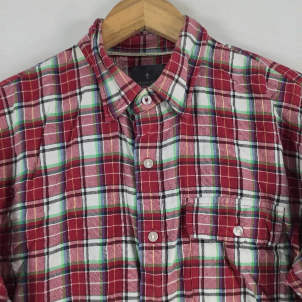 Hawkings McGill manly long board mens button up shirt size M red plaid 080548 - Image 2 of 4