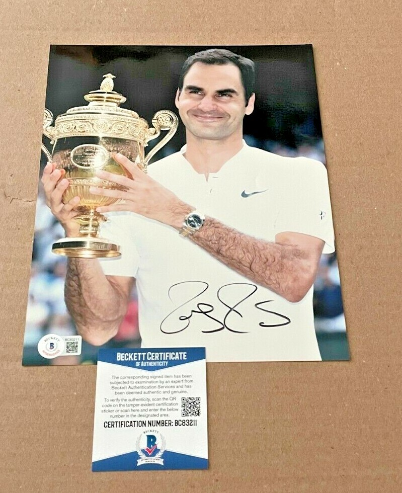 Photo 8x10 Signée Roger Federer Wimbledon - Authentifiée Beckett Avec COA, Collector Tennis