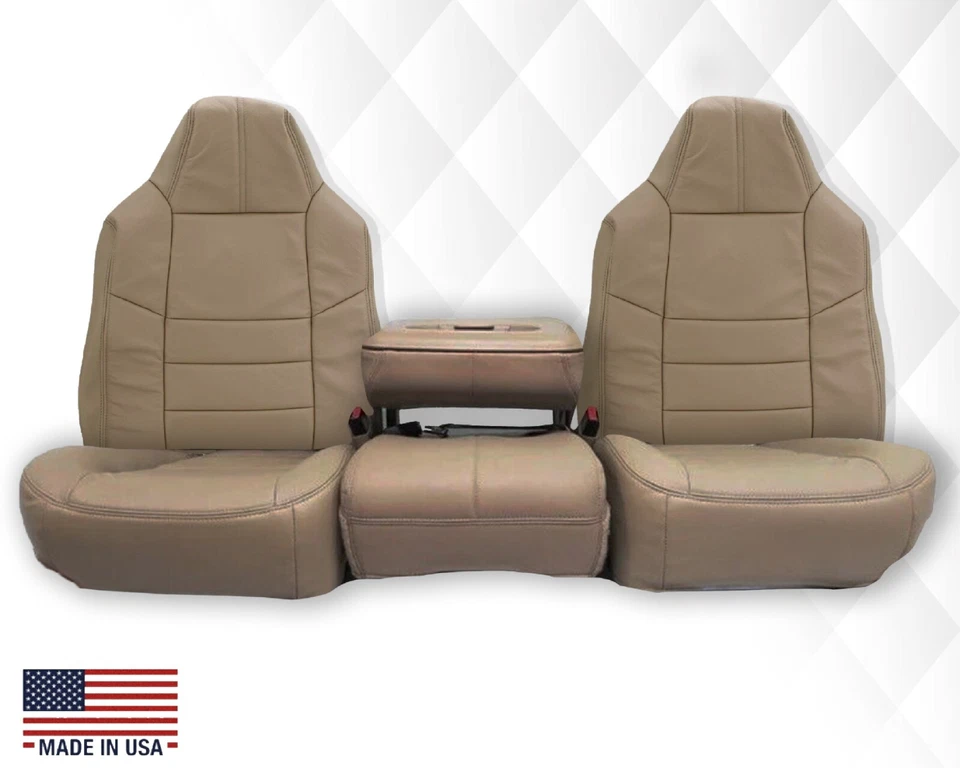 Fundas de asiento de cuero para Ford F250 F350 Lariat Super Duty 2008-2010 en color tostado camel Foto 2 de 4