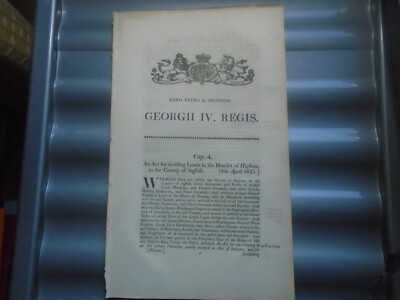 1821 Higham Suffolk George IV Gesetz des Parlaments zur Teilung von Grundstücken Enclosure Act