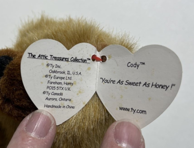 RARE ERROR 1993 TY BEANIE BABY CODY JOINTED BROWN BEAR 6030 | eBay