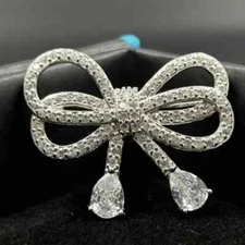 3Ct Round Cut Lab Created Diamond Bow Brooch Pin 14K White Gold Plated 