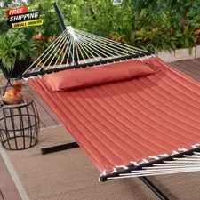 Outdoor Camping Quilted Double Hammock w/ Pillow 445 lb Capacity Heavy duty, Red