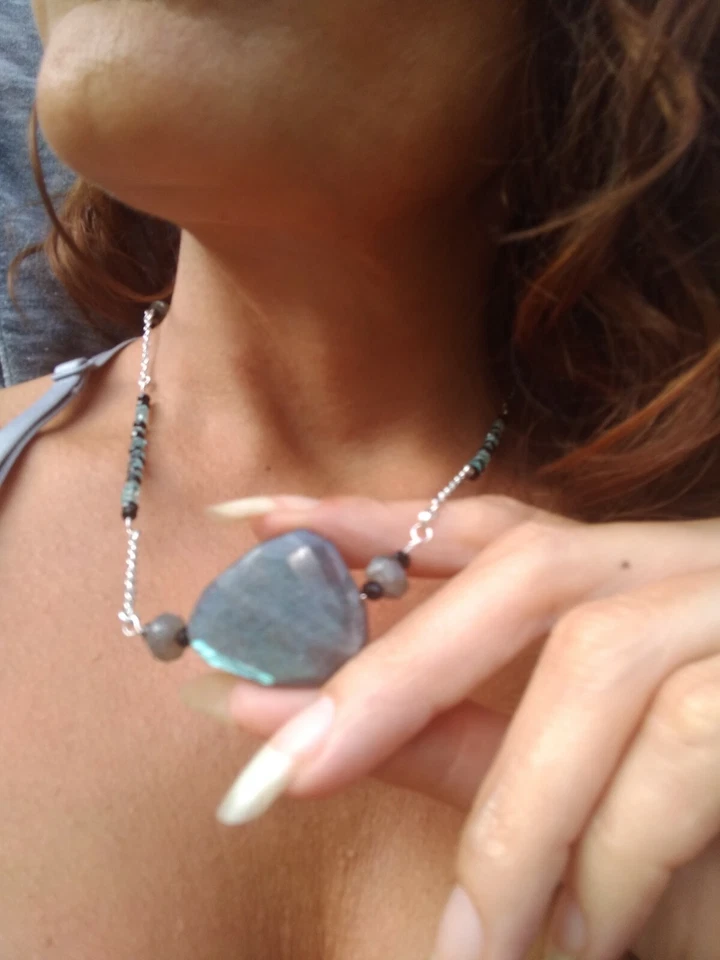 Aguamarina, Espinela, Labradorita, Pendientes, Collar, Juego de Pulsera Foto 4 de 4