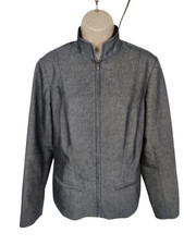 Womens Next Uk 10 Ink Blue Casual Zip Up Short High Neck Denim Biker Coat Jacket
