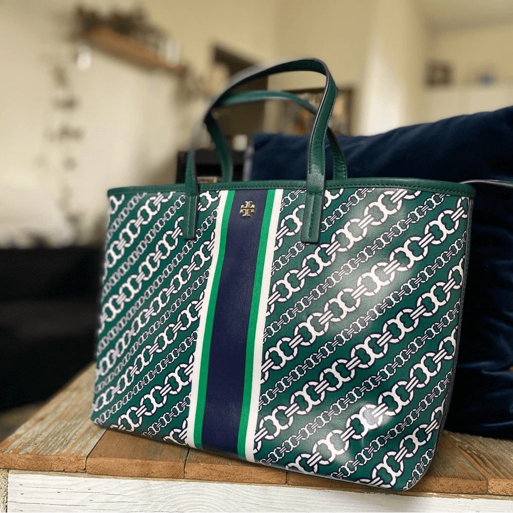 Tory Burch Green Gemini Link Tote Bag