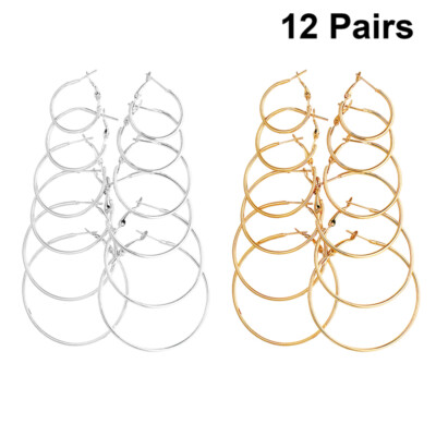 12 Pairs Stud Hoop Earrings Jewelry Set for Women Gold/Silver