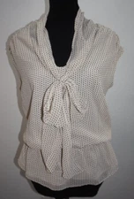 Max Studio Beige Black Polka Dot Sleeveless Blouson Top Shirt Sz S Neck Tie
