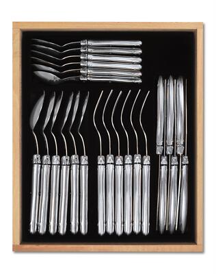 Laguiole 24-teiliges Besteckset in Premium Qualität Holztablett, Edelstahl