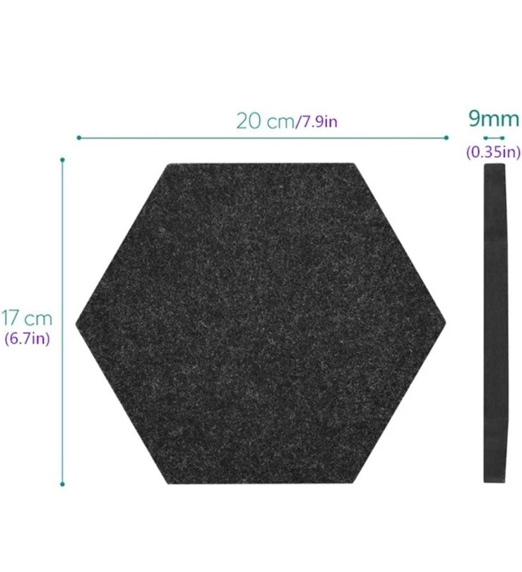 Hexagon Felt Board Bulletin Memo Board Felt Wall Sticker 12pcs Gray 7.9”x 6.7” - Image 2 of 4