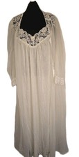 VTG Sears Bridal White Peignoir Set Sheer Lace Robe  Nighty Sm 8-10 Floor Lgt