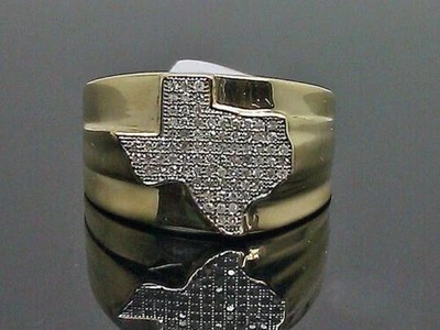 Men's 14K Yellow Gold Plated 1CT Real Moissanite Texas Map Engagement Band Ring