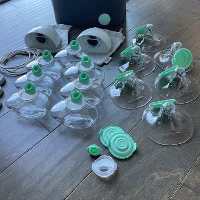 Elvie Double Electric Breast Pump + 7 Shields + Storage Bottle + Carrying Case