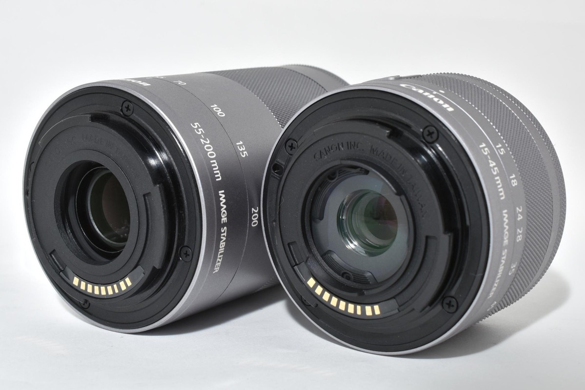 Canon EOS Kiss M / 15-45mm / 55-200mm kit White From Japan [Near