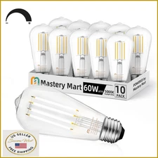 MASTERY MART 10pk Vintage Edison Bulbs, E26 LED 5.5W (60W Equiv), Dimmable, 5000