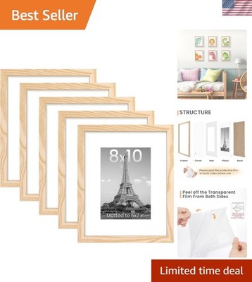 8x10 Picture Frame Set of 5, Display Pictures 5x7 with Mat or 8 x 10 Without,...