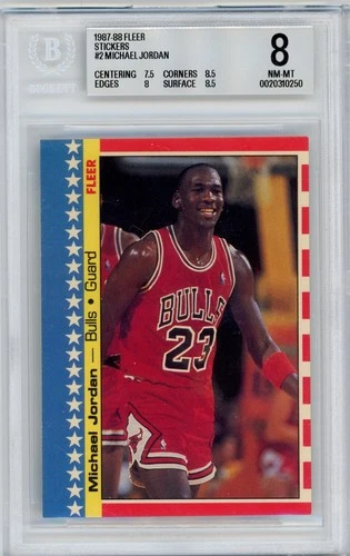 1987-88 Fleer MICHAEL JORDAN Stickers #2 Bulls HoF BGS 8 NM-Mint Fast Ship D346