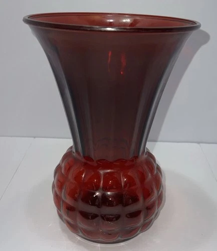 Vtg 9" Anchor Hocking Royal Ruby Red Pineapple Base Flared Glass Vase