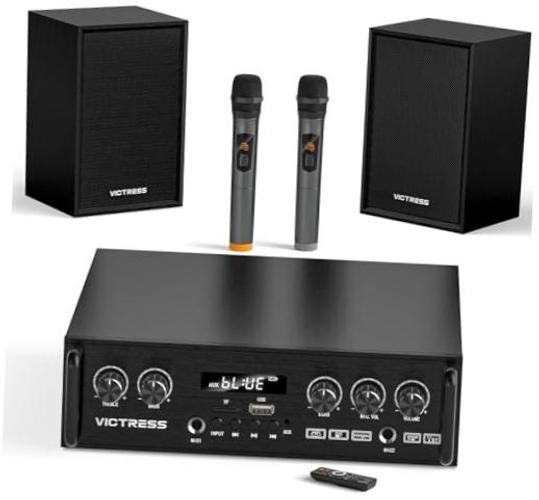 All-in-One 200W Karaoke System for Home, Bluetooth Stereo Amplifier- Black
