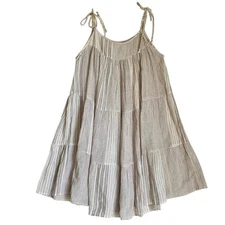 Elan Mini Sundress M White Striped Tiered Beach Casual Relaxed Resort Hippie