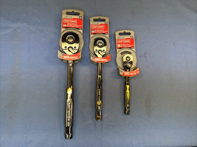 New Craftsman 3pc 180 Tooth Overdrive Ratchet Set 1/2'' 3/8'' 1/4'' Drive Gun Metal