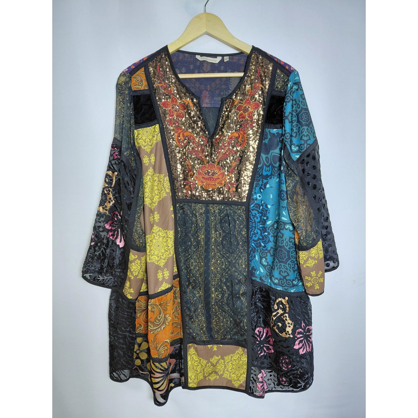 Soft Surroundings Patchwork Tunic Multicolor Knit… - image 1