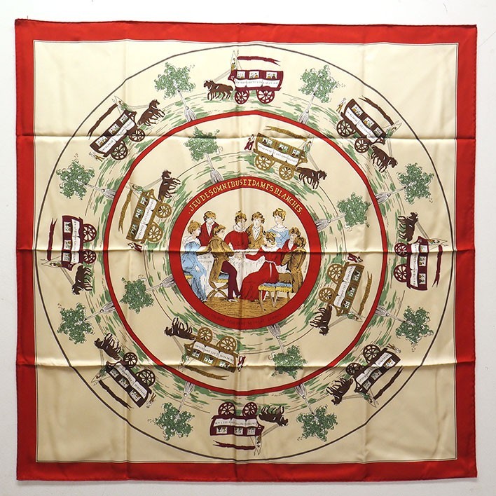 Jeu des omnibus et dames blanches red, blue - Hermès Scarf Details