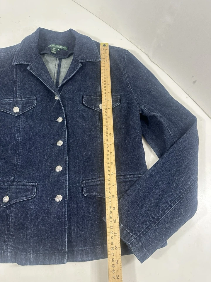 Ralph Lauren Jeans Co Denim Jacket Xl Dark Blue Silver Crest Buttons Blazer - Image 2 of 4