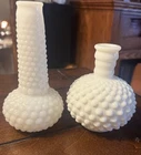 Vintage Milk Glass Hobnail Vases Set Of 2