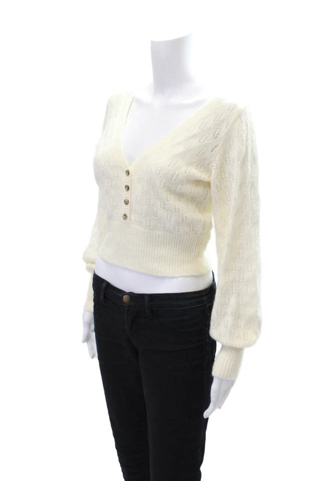 Suéter tejido abierto manga larga cuello en V beige talla P Intermix para mujer Foto 2 de 4