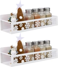 2 Pack Christmas Snowflake Magnetic Spice Rack for Refrigerator Metal Magnet Bas