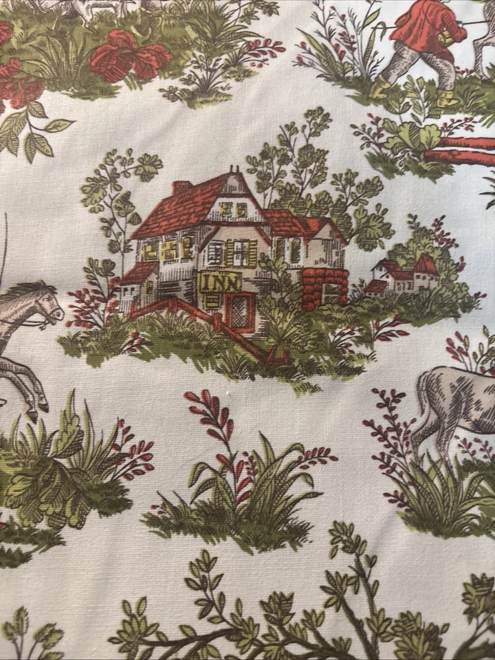 Waverly Fabric Upholstery Hunting Toile Dog Red Wine Green Cream BTY Vintage - Image 3 of 4