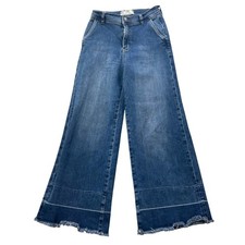 Free People Wide-Leg High-Rise Distressed Hem Jeans Size 25