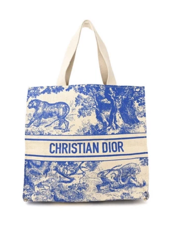 Grand sac fourre tout Christian Dior Wardujuy « Dioriviera » bleu et ivoire paille GWP neuf