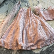 Pink Silk Blend Choli with Embroidery, Matching Skirt and Dupatta, Size 38