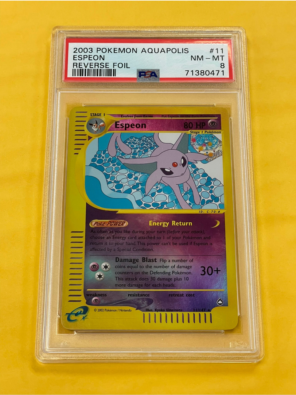 2003 Pokemon Aquapolis Espeon Reverse Holo Foil #11/147 PSA 8 NM MINT
