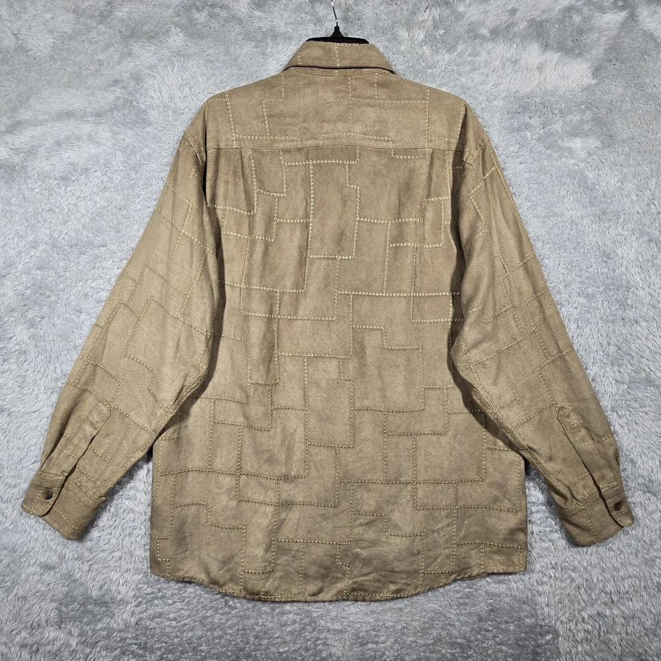 Crazy Horse Liz Claiborne Shirt Mens Large Brown Faux Suede Patchwork Stitch - Image 3 of 4