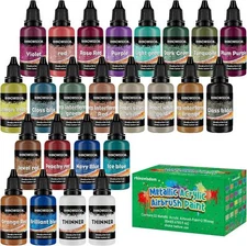Airbrush Paint - 22 Colors with 2 Thinner Metallic Air brush Paint Set (0.67 oz)