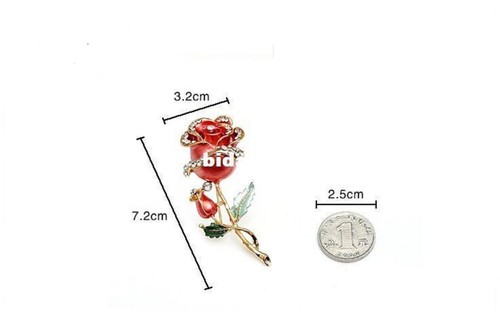 Spilla Cristallo Lucido Strass con Spilla Rosa Placcata Oro 18k - Articolo Unico - Foto 4 di 4