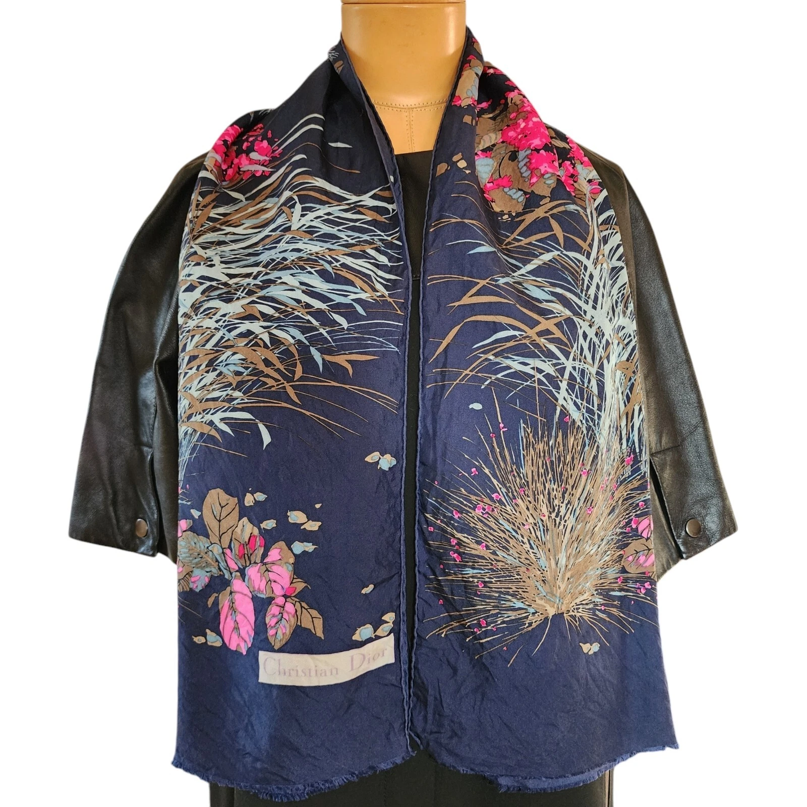 Foulard col en soie roulé main Christian Dior Flora