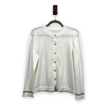 Granny Cardigan Sweater Cotton Blend Milky Buttons Size M