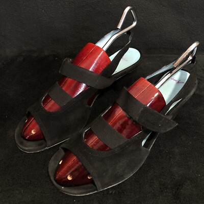Thierry Rabotin Elegant Black Suede Sling Back Heels Womens Sz