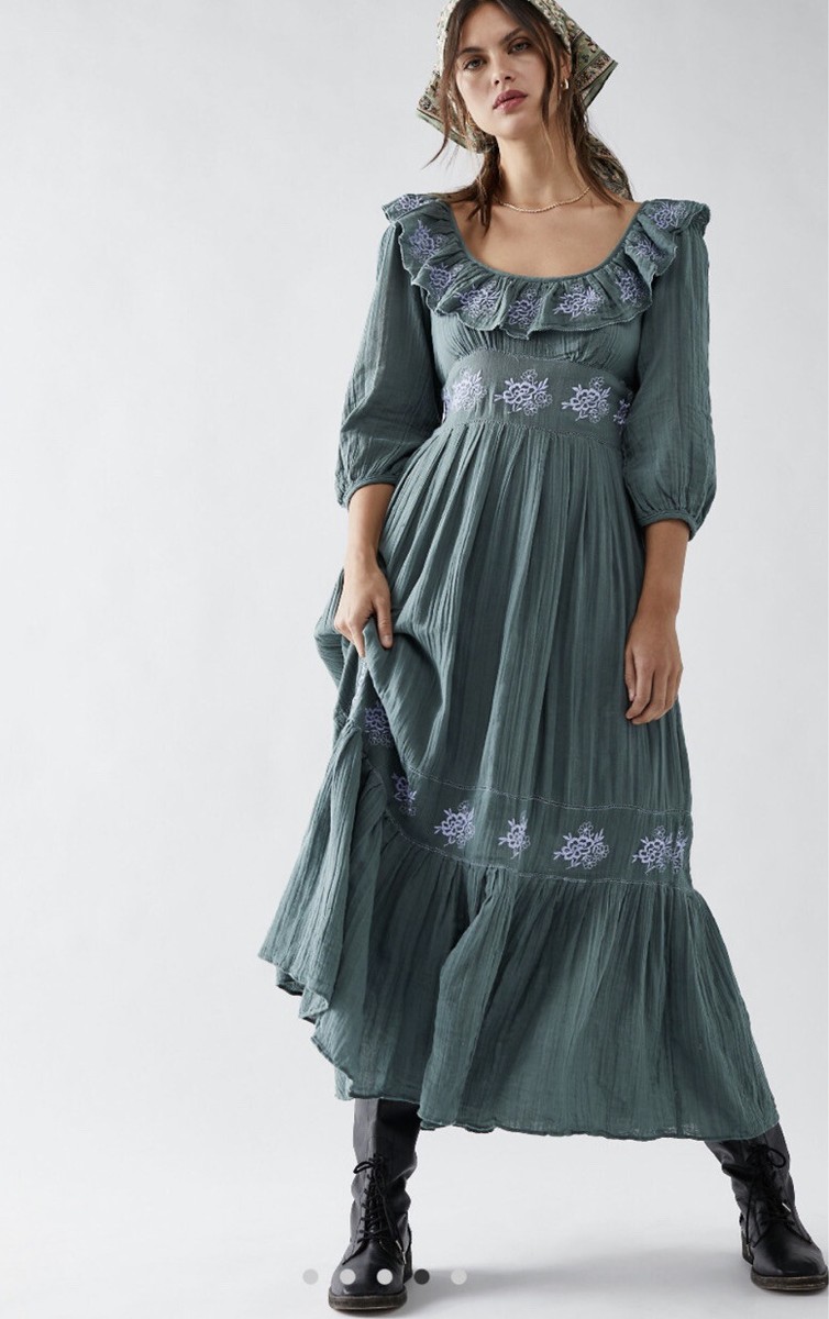 Free People Lovers Lane Maxi Dress Ruffle Embroidery Floral Smocked Pine L NWT | eBay Free People Lovers Lane Maxi Dress Ruffle Embroidery Floral Smocked Pine L NWT | eBay