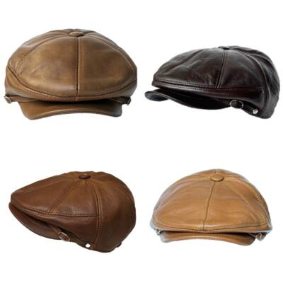 REAL LEATHER IVY CAP Gatsby Flat Cap Newsboy Driving Hat Vintage Men’s  Fashion