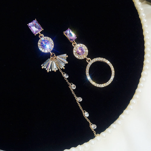 925 Silver Needle Women Elegant Asymmetric Circle Tassels Earrings Jewelry