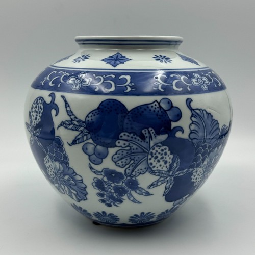 Vintage DeChang Taoci Keramik blau & weiß Blumenmuster chinesische Vase 10"