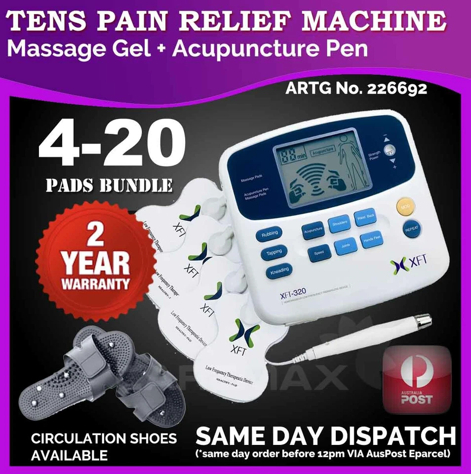 TENS Machine Massager Unit XFT320A +Acupuncture Pen w/Extra Pads BUNDLES Physio