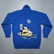 Vtg 60s Ski Cowichan Sweater Cardigan Ski Mobil Wool Shawl Collar Rockabilly