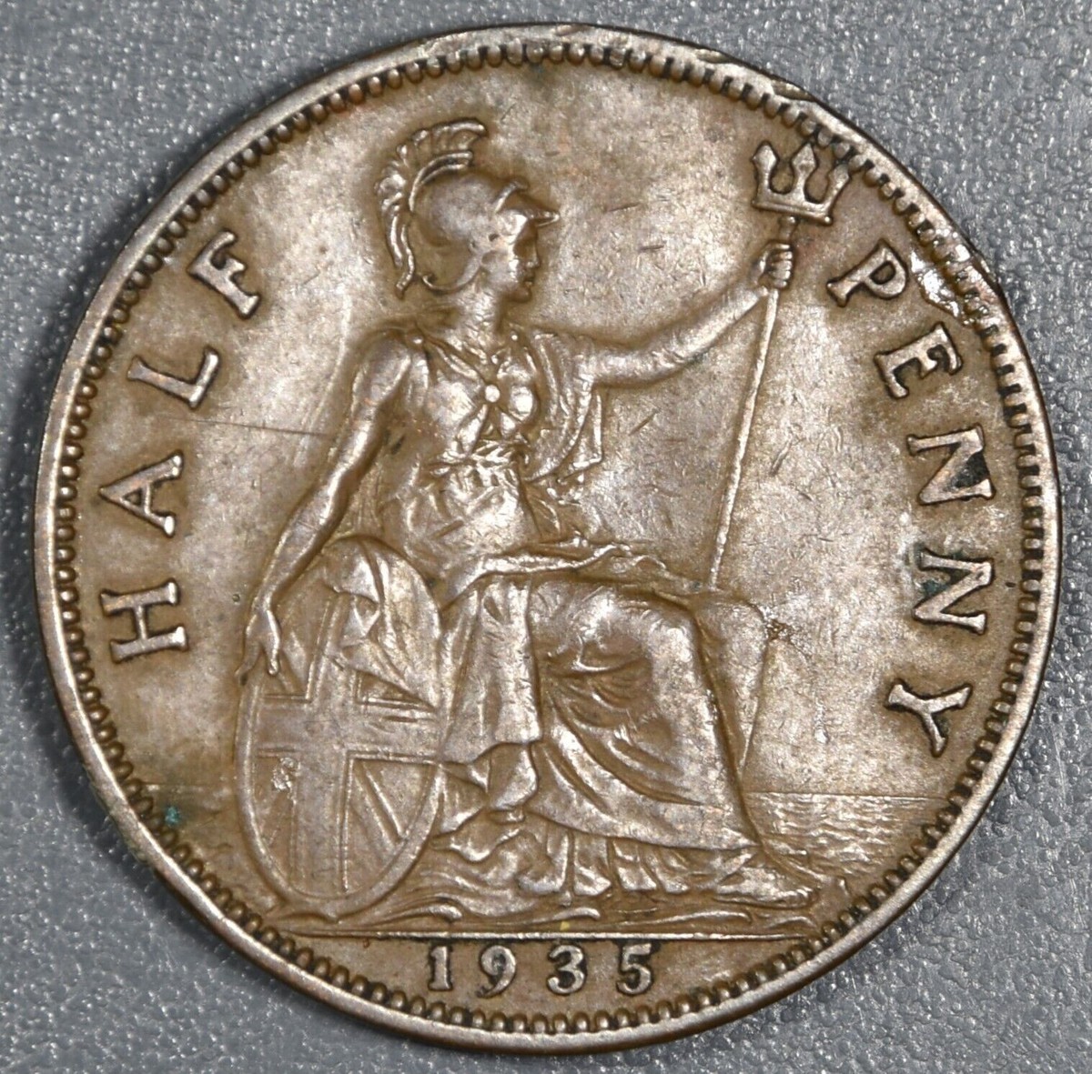 1935 United Kingdom 1/2 Half Penny - George V - Very Fine (VF) KM